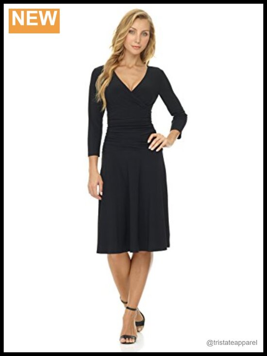 Other - Slimming 3/4 Sleeve Fit-and-Flare Crossover Tummy Control Dress